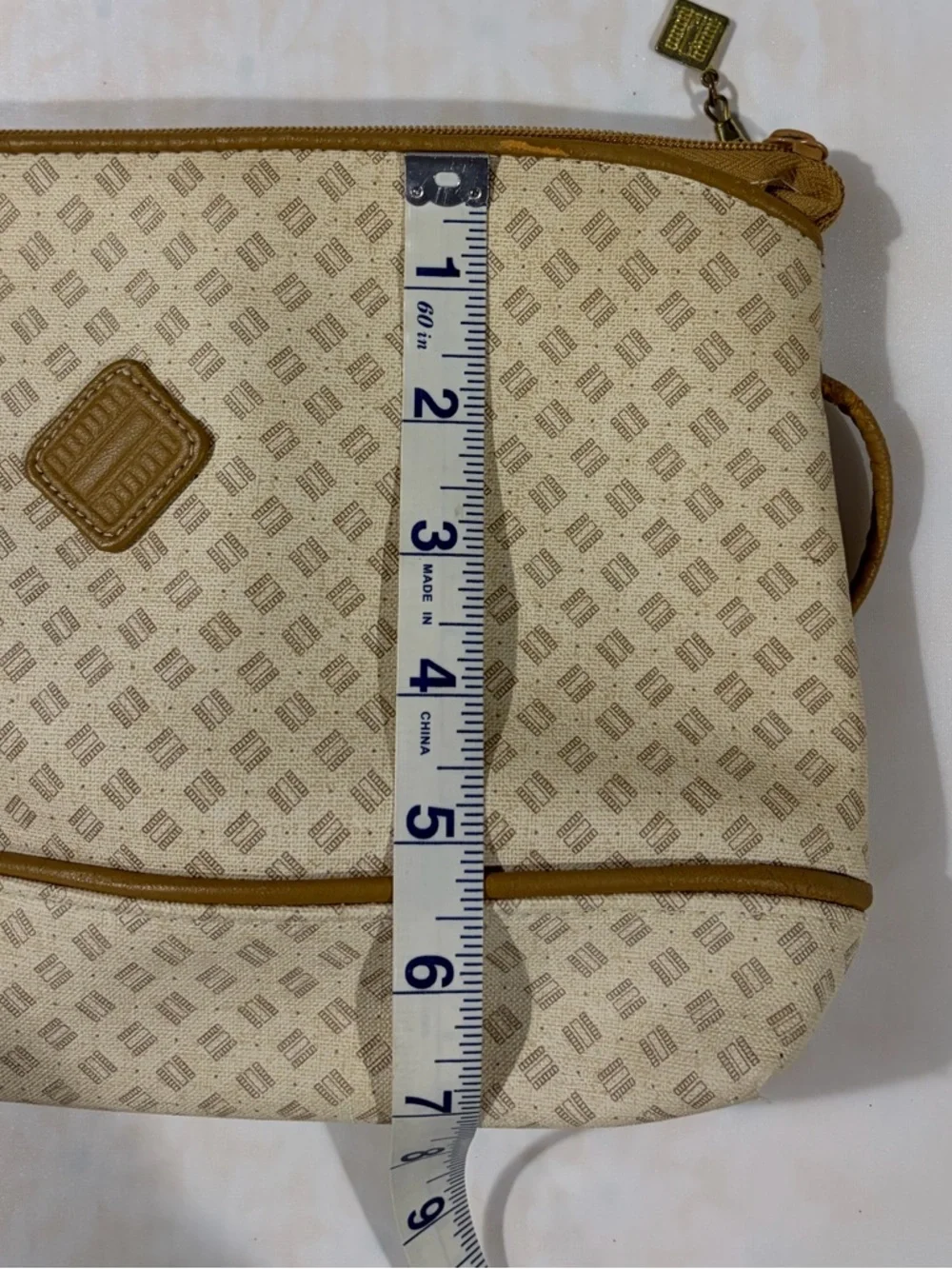 Cream and Tan‎ Crossbody Bag with Subtle Pattern